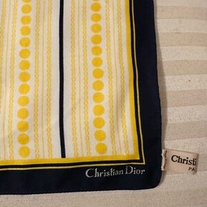 Vintage Christian Dior Silk Scarf Navy Blue Yellow 20" Square 51cm Bandana